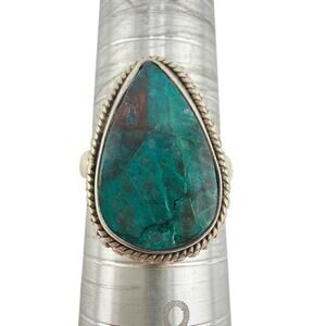 Teardrop Chrysocolla Gemstone 925 Sterling Silver Ring Size 7.5